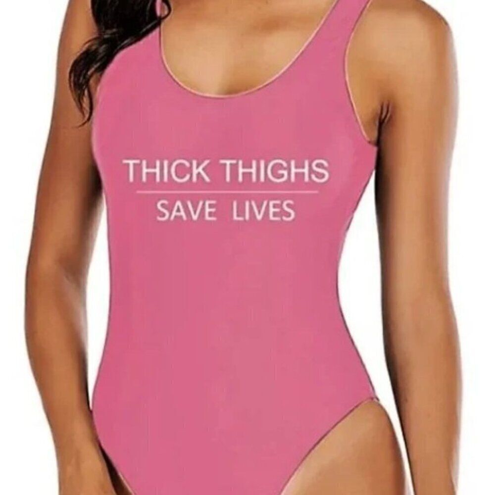 New Thick Thighs Save Lives Pink One Piece Swimsuit L